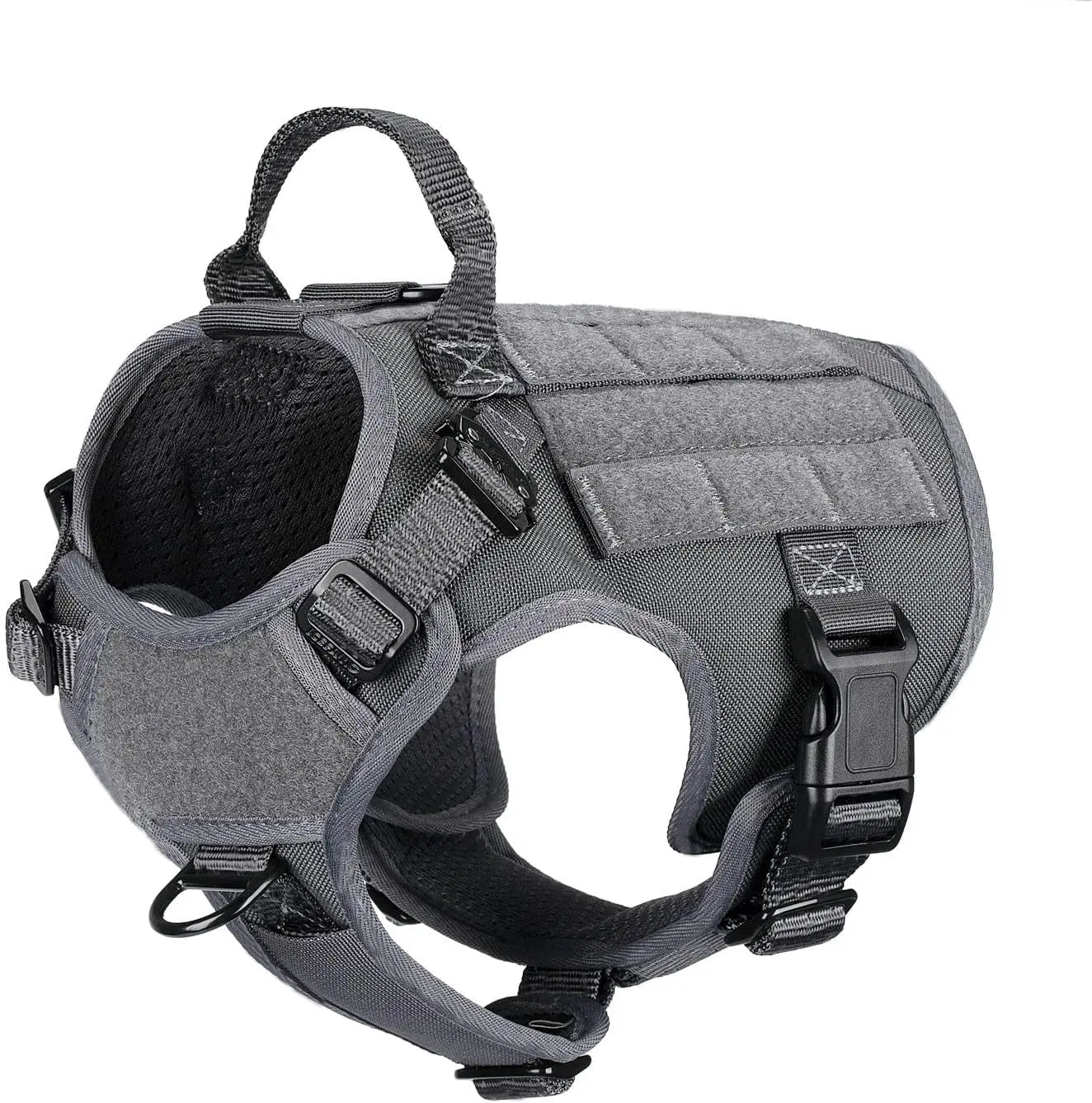 No-Pull Tactical Dog Harness with Handle – 2X Metal Buckles, Adjustable Vest with Hook & Loop Panels (All Sizes) Grey Small (Pack Of 1)