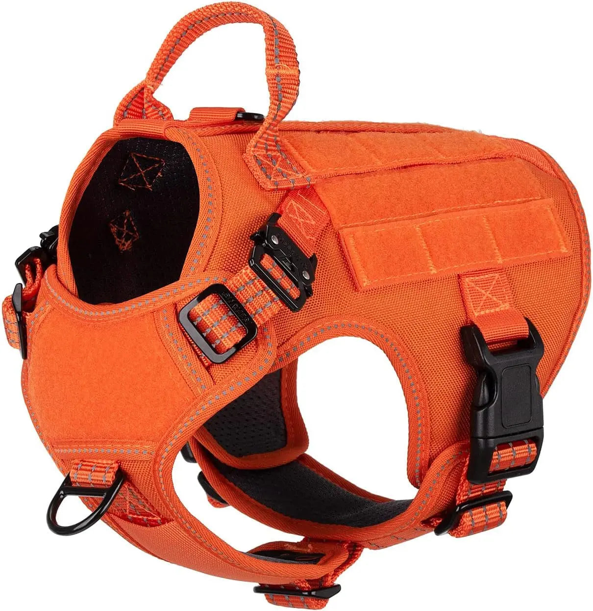 No-Pull Tactical Dog Harness with Handle – 2X Metal Buckles, Adjustable Vest with Hook & Loop Panels (All Sizes) Orange Small (Pack Of 1)
