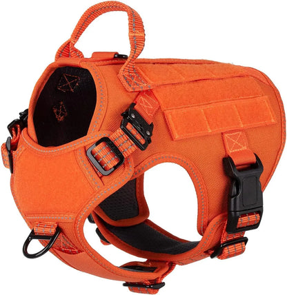 No-Pull Tactical Dog Harness with Handle – 2X Metal Buckles, Adjustable Vest with Hook & Loop Panels (All Sizes) Orange Small (Pack Of 1)