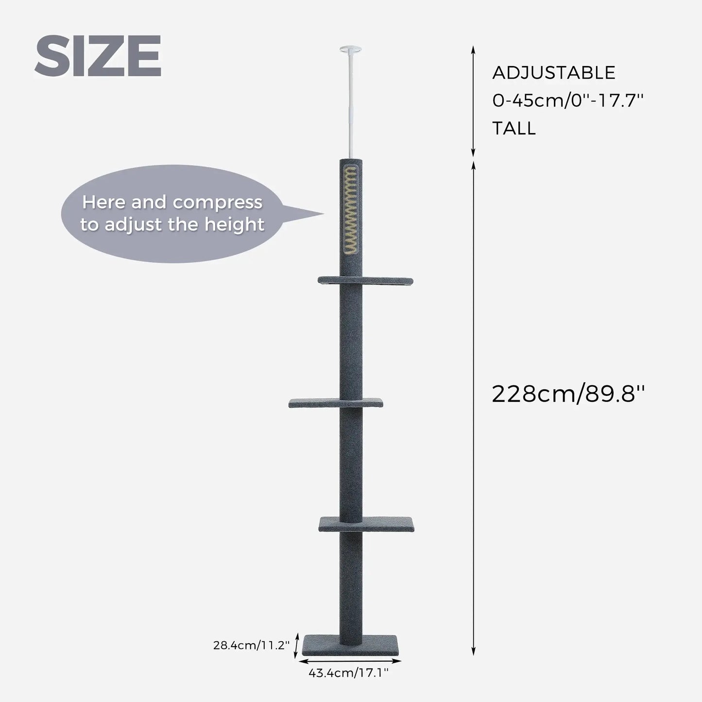 4-Tier Cat Tree Tower – Adjustable 90"-107" Floor-to-Ceiling Activity Center