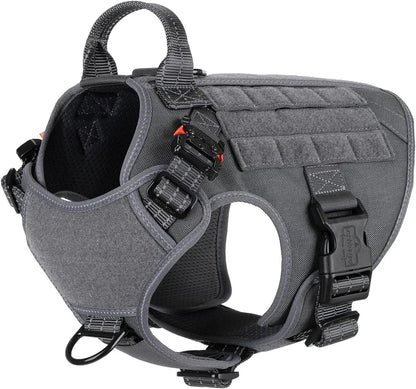No-Pull Tactical Dog Harness with Handle – 2X Metal Buckles, Adjustable Vest with Hook & Loop Panels (All Sizes) Grey Medium (Pack Of 1)