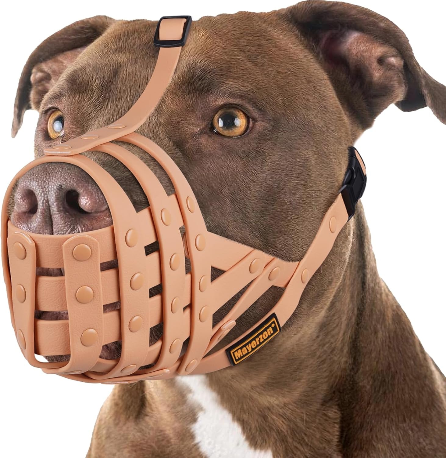 Adjustable Basket Dog Muzzle for Large & Medium Dogs, Lightweight & Breathable Warm Beige
