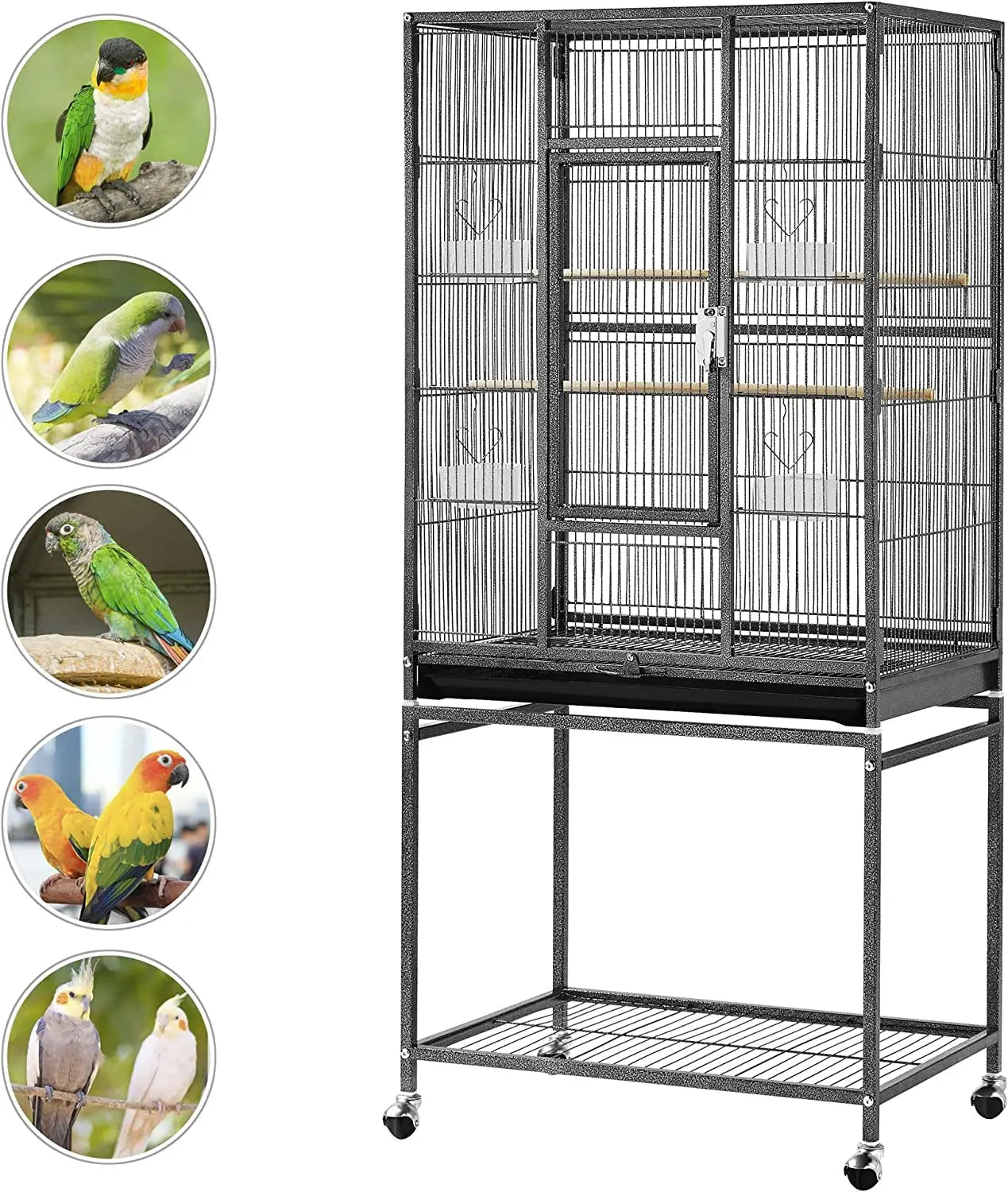 54" Wrought Iron Flight Bird Cage with Stand - Ideal for Parakeets, Conures, Lovebirds, Finches & Canaries