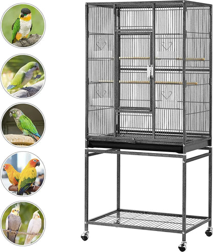 54" Wrought Iron Flight Bird Cage with Stand - Ideal for Parakeets, Conures, Lovebirds, Finches & Canaries