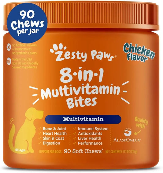 8-in-1 Multifunctional Bites for Dogs – Hip & Joint, Skin, Gut, Heart & Immune Support Chicken 90 Count (Pack Of 1)