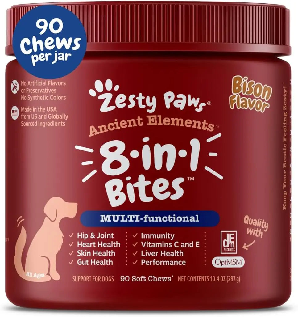 8-in-1 Multifunctional Bites for Dogs – Hip & Joint, Skin, Gut, Heart & Immune Support Bison 90 Count (Pack Of 1)