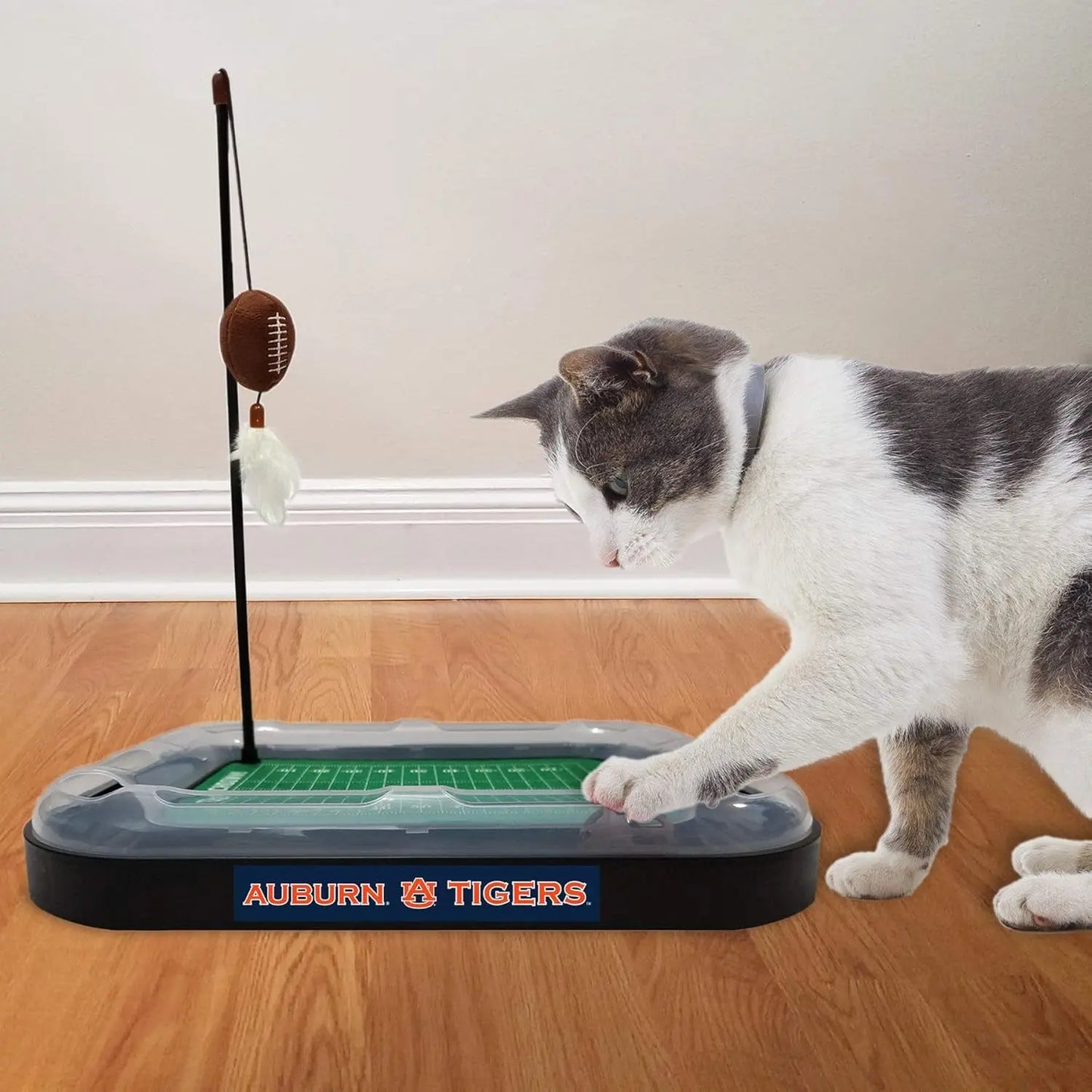 NCAA Cat Scratcher Football Field Toy – With Catnip, Feather & Interactive Ball Auburn Tigers Football Field