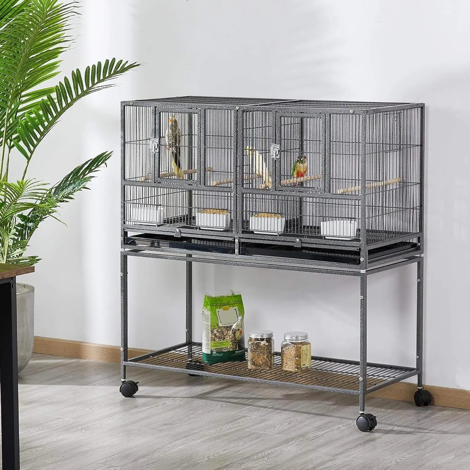 Large Stackable Divided Breeding Bird Cage (41.5") with Rolling Stand - Perfect for Cockatiels, Lovebirds & Budgies