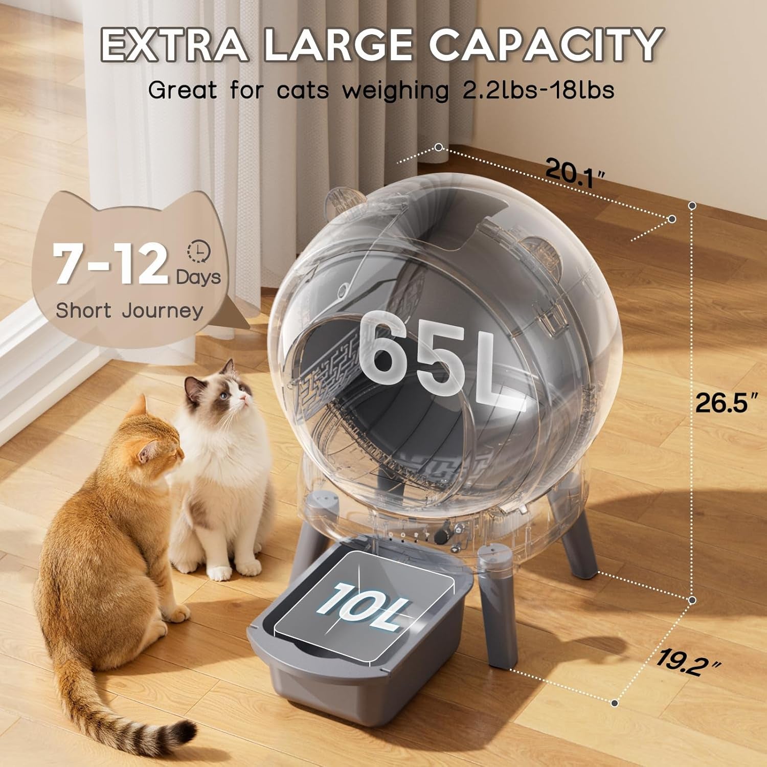 Automatic Self Cleaning Litter Box App Control Multi Cat Gray