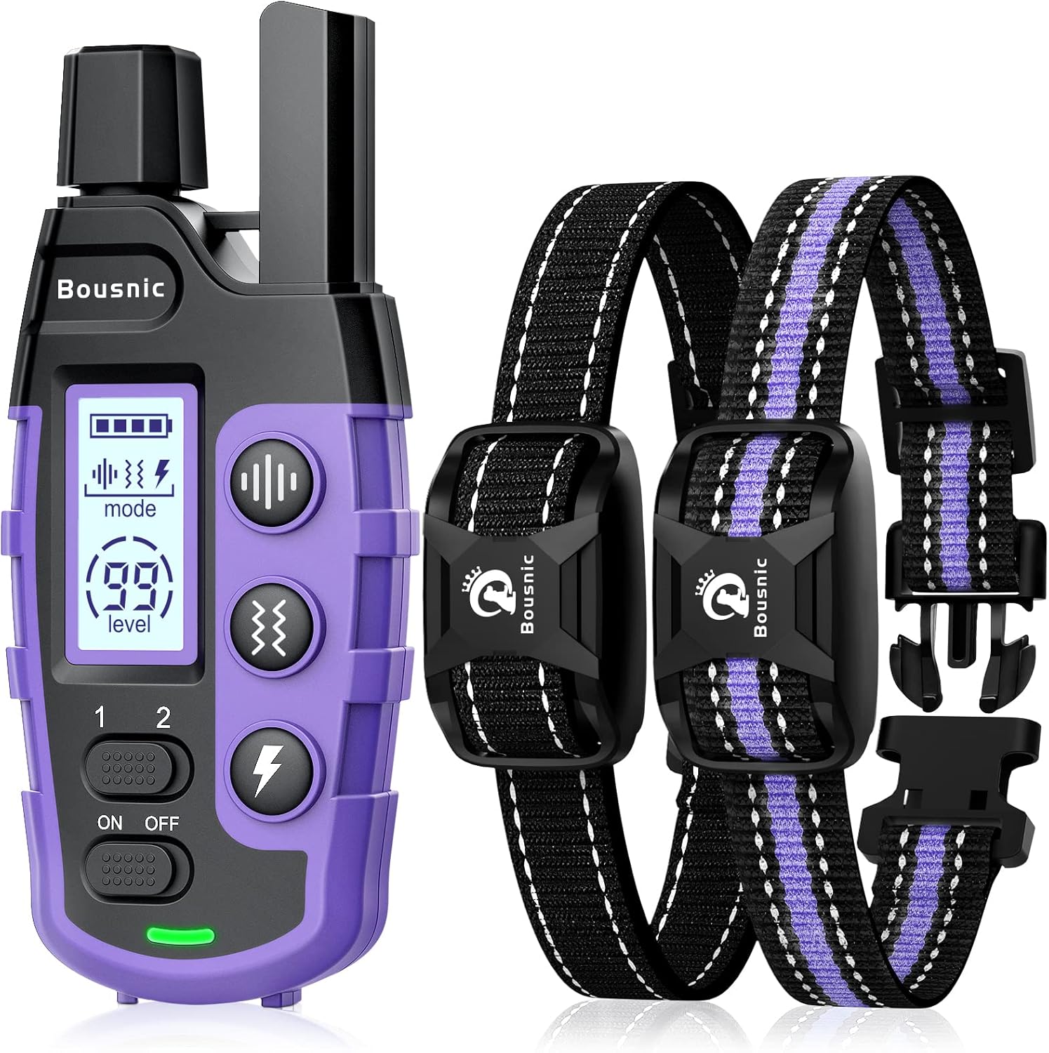 Remote Dog Training Collar for 2 Dogs, 3300ft Waterproof Rechargeable Purple