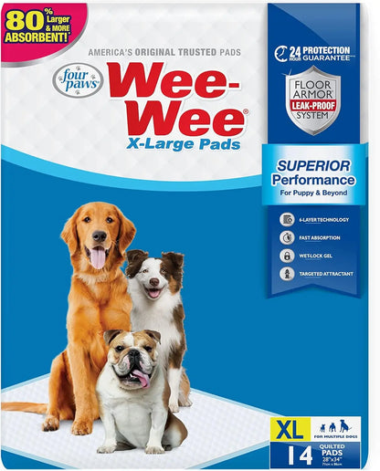 Wee-Wee Extra Large Dog Pee Pads Unscented Leak-Proof Quilted Training Pads 21 28" X 34"
