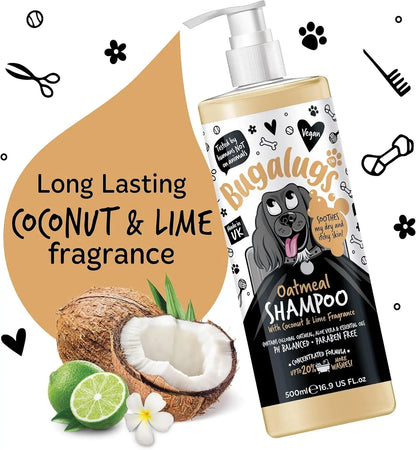 Oatmeal & Aloe Dog Shampoo + Conditioner, Vegan Grooming Wash for Smelly Dogs & Puppies