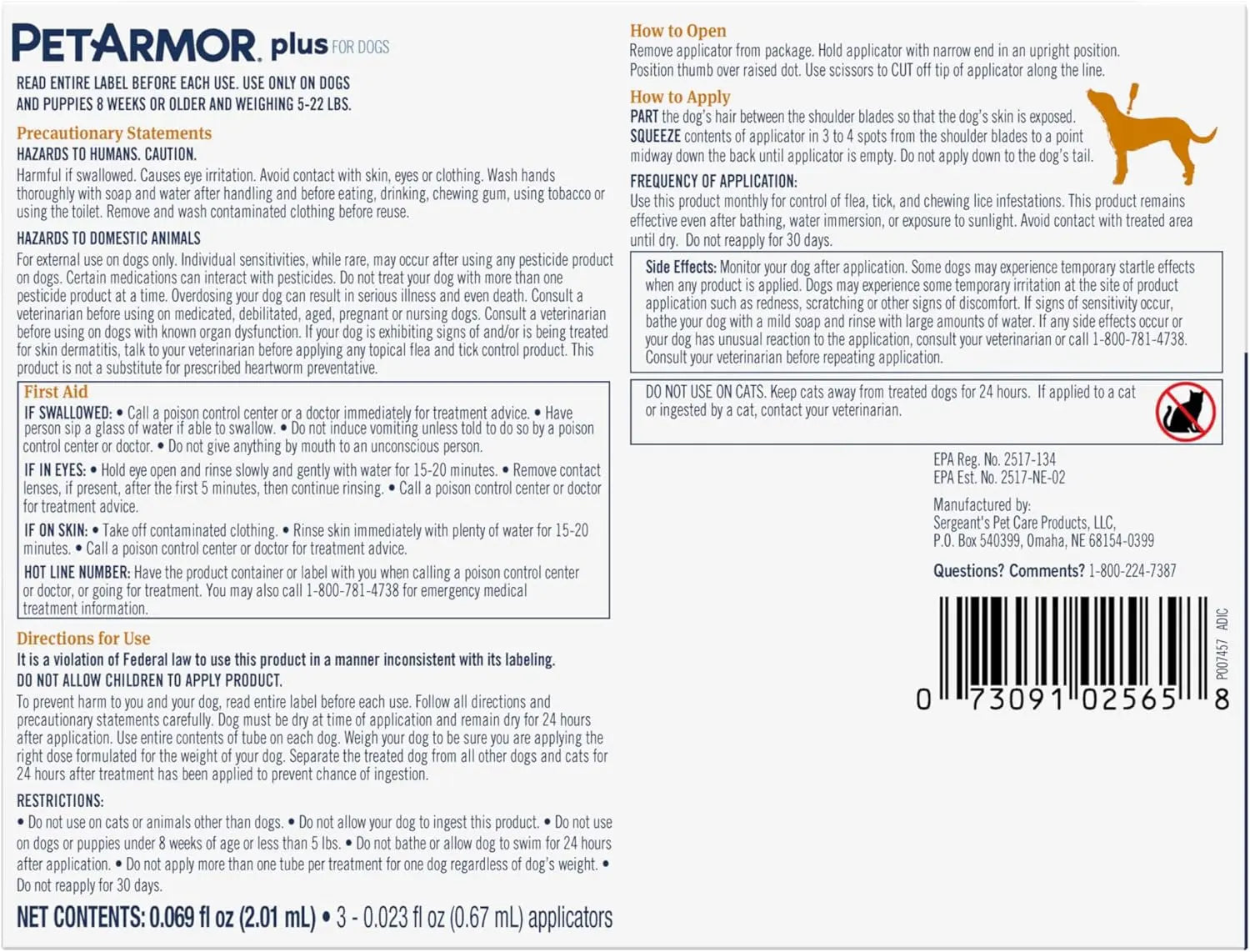 PetArmor Plus Flea & Tick Prevention for Dogs & Cats, 3 Doses, Waterproof