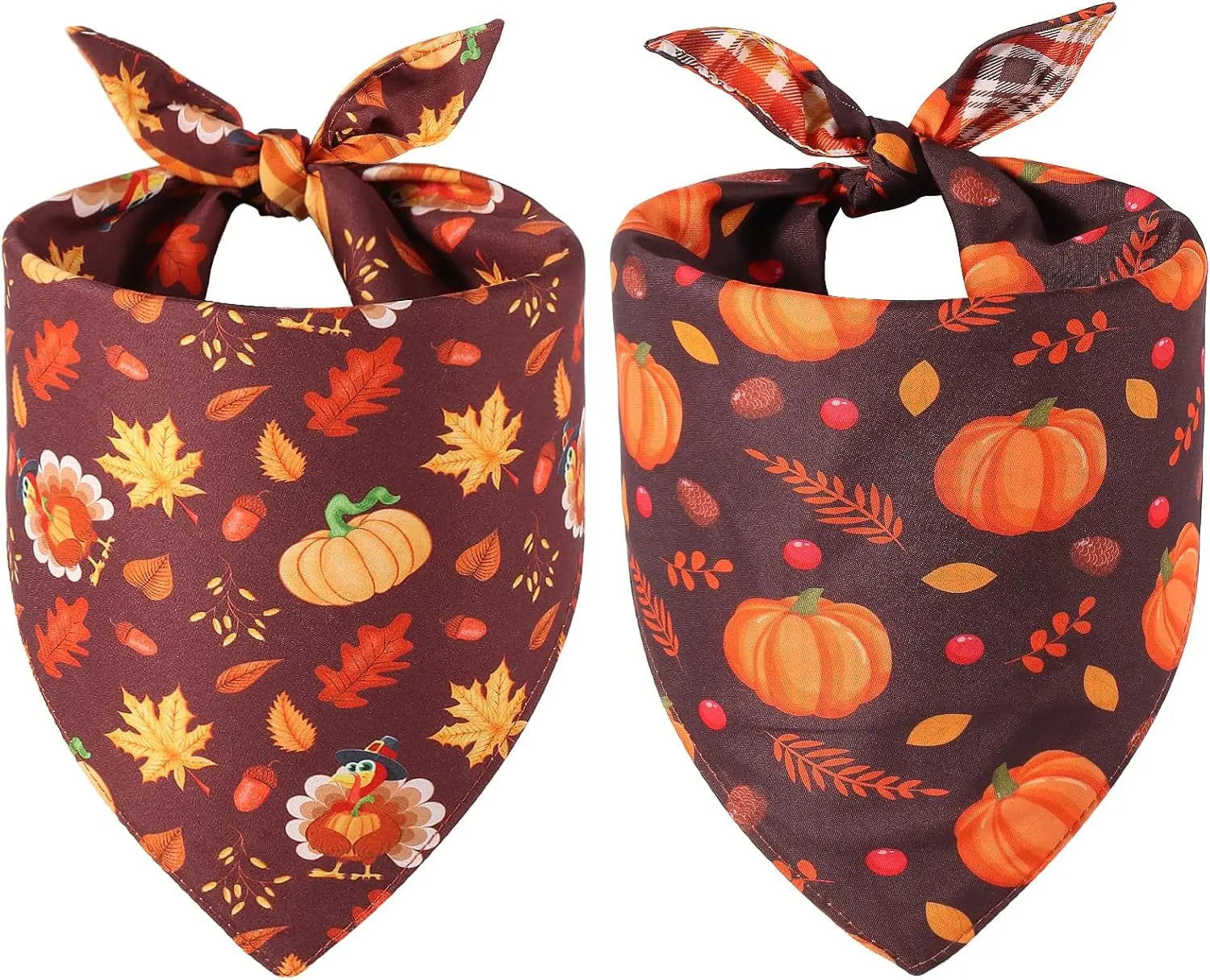 Halloween & Christmas Dog Bandanas 2-Pack – Reversible Holiday Themed Scarf XL 6 Thanksgiving