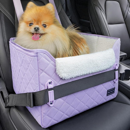 PETSFIT Small Dog Booster Car Seat with Safety Buckles & Tether, Foldable Lavender Purple Oxford Cloth