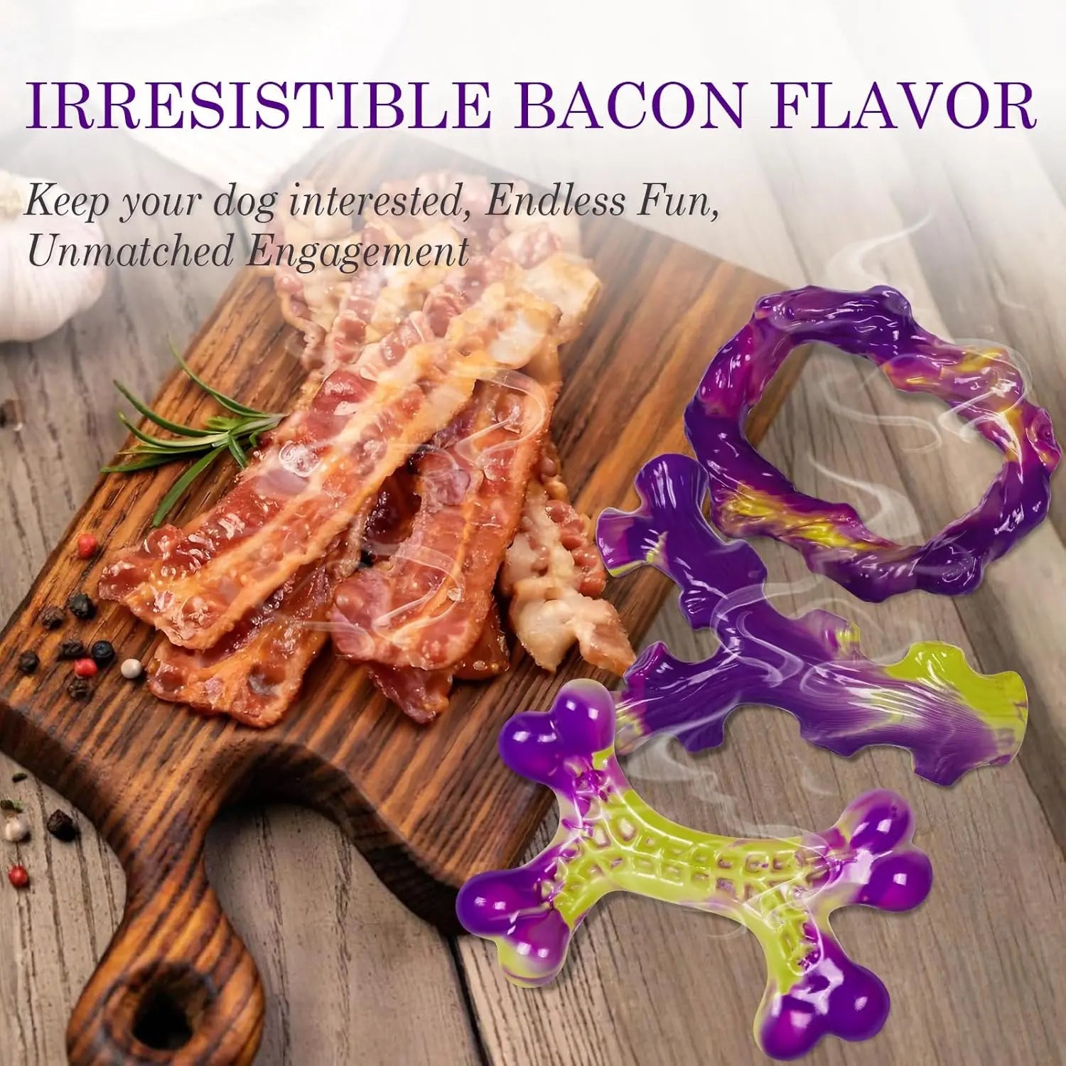 Tough Dog Chew Toys 3 Pack for Aggressive Chewers, Large Dogs, Bacon Flavor