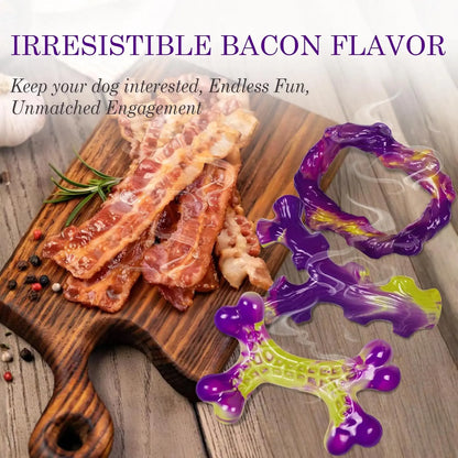 Tough Dog Chew Toys 3 Pack for Aggressive Chewers, Large Dogs, Bacon Flavor