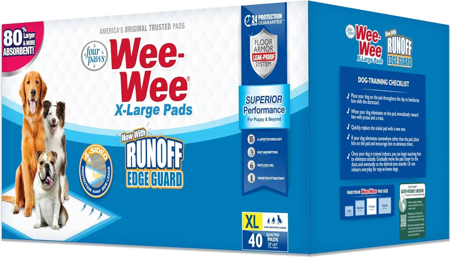 Wee-Wee Extra Large Dog Pee Pads Unscented Leak-Proof Quilted Training Pads 40 28" X 34"