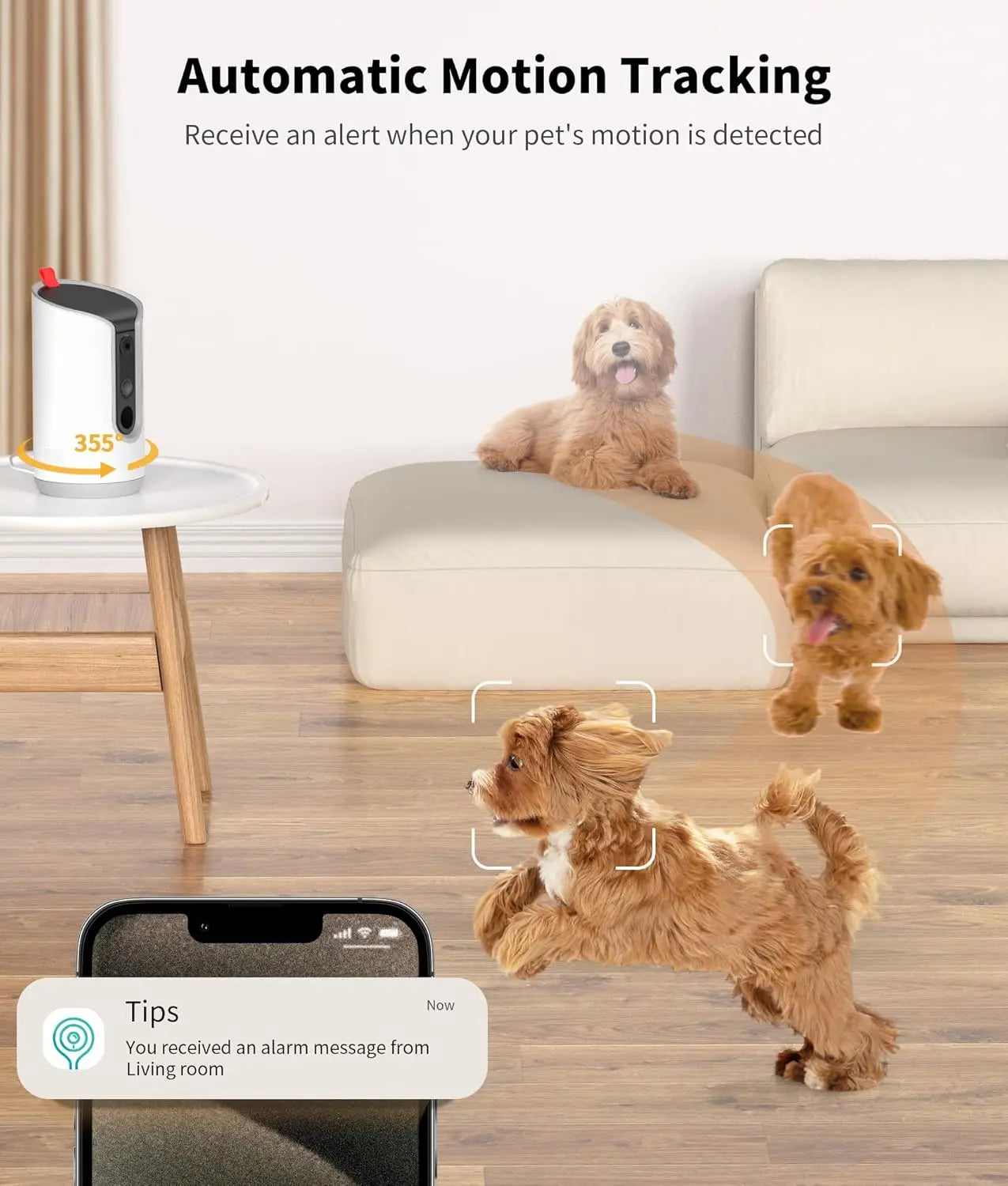 2K Dog Cat Camera with Treat Dispenser, 360° WiFi, 2-Way Talk, Works with Alexa & Google