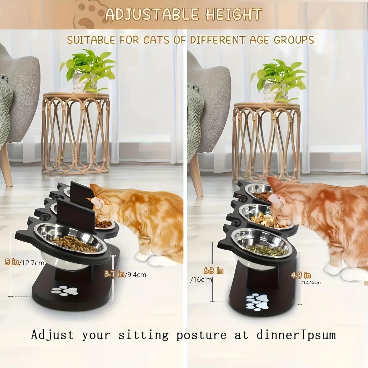 Raised Pet Bowls with Stand – Adjustable 15° Tilt Elevated Feeder, 3 Stainless Steel Bowls