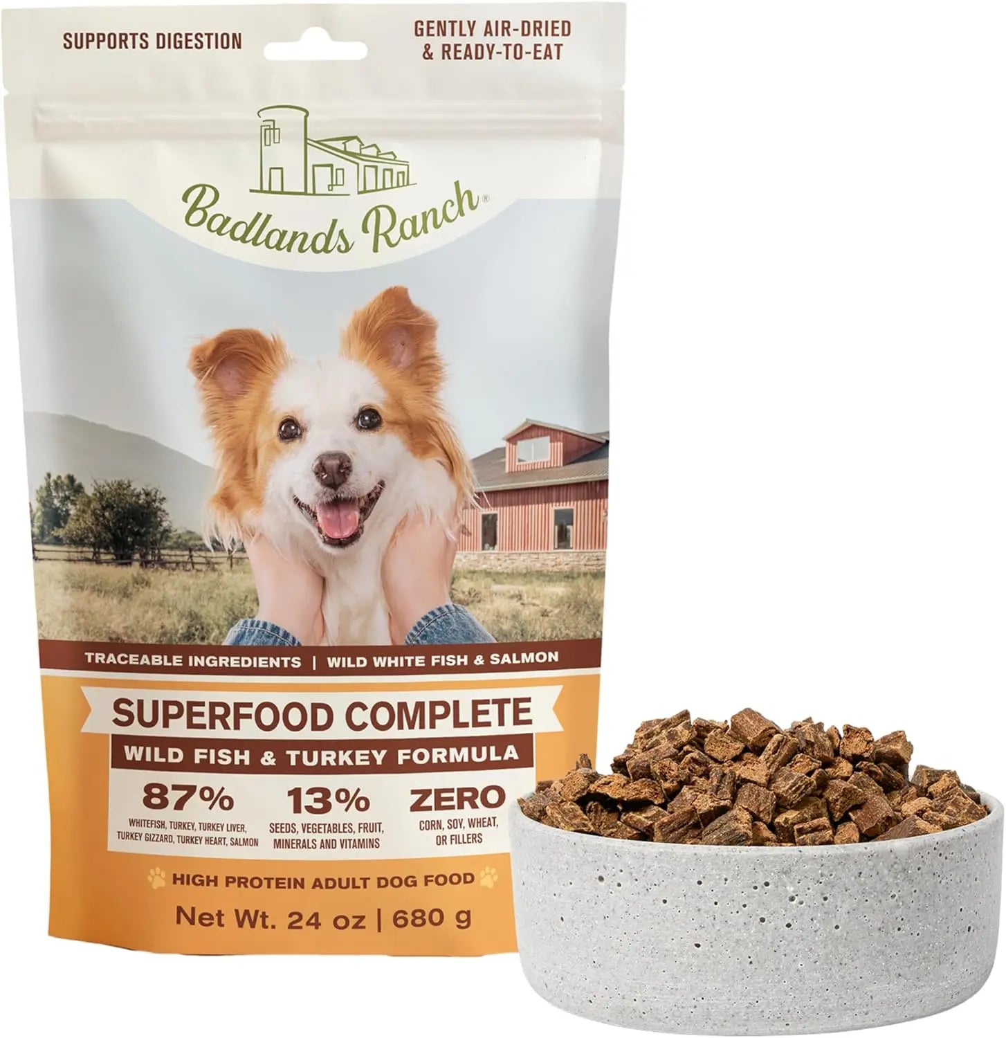 Superfood Complete Adult Dog Food 24oz Beef or Fish | Air-Dried High Protein, No Fillers Fish Turkey 24 Ounce (Pack Of 1)