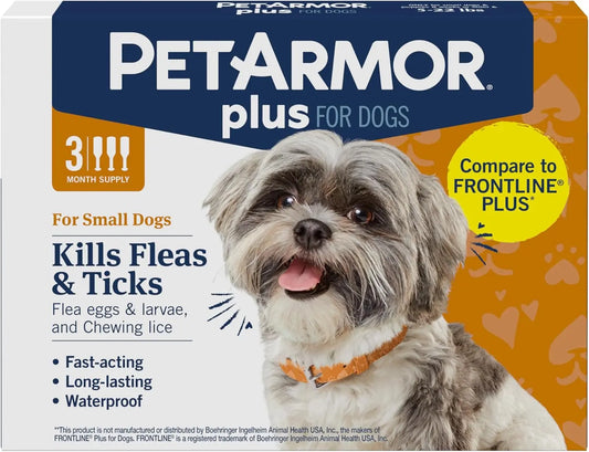 PetArmor Plus Flea & Tick Prevention for Dogs & Cats, 3 Doses, Waterproof 5-22 Lbs 3 Count
