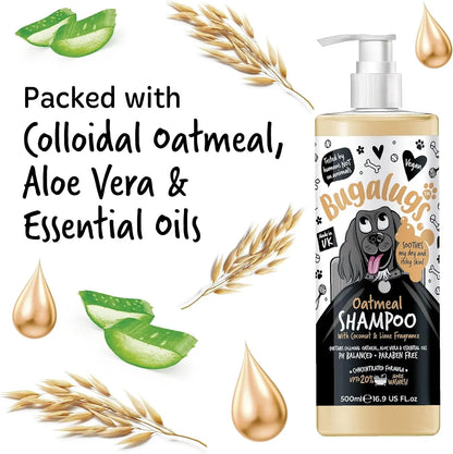 Oatmeal & Aloe Dog Shampoo + Conditioner, Vegan Grooming Wash for Smelly Dogs & Puppies