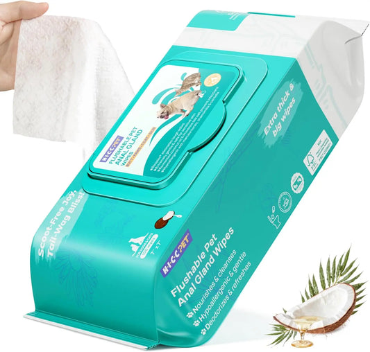 Dog & Cat Wipes – Cleansing & Deodorizing with Coconut Oil Light Coconut 100 Counts (Flushable)