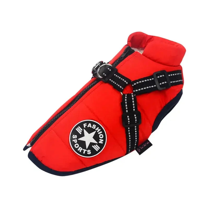 Winter Dog Jacket with Built-in Harness – Warm Waterproof Pet Coat, Cold Weather Dog Clothes Red