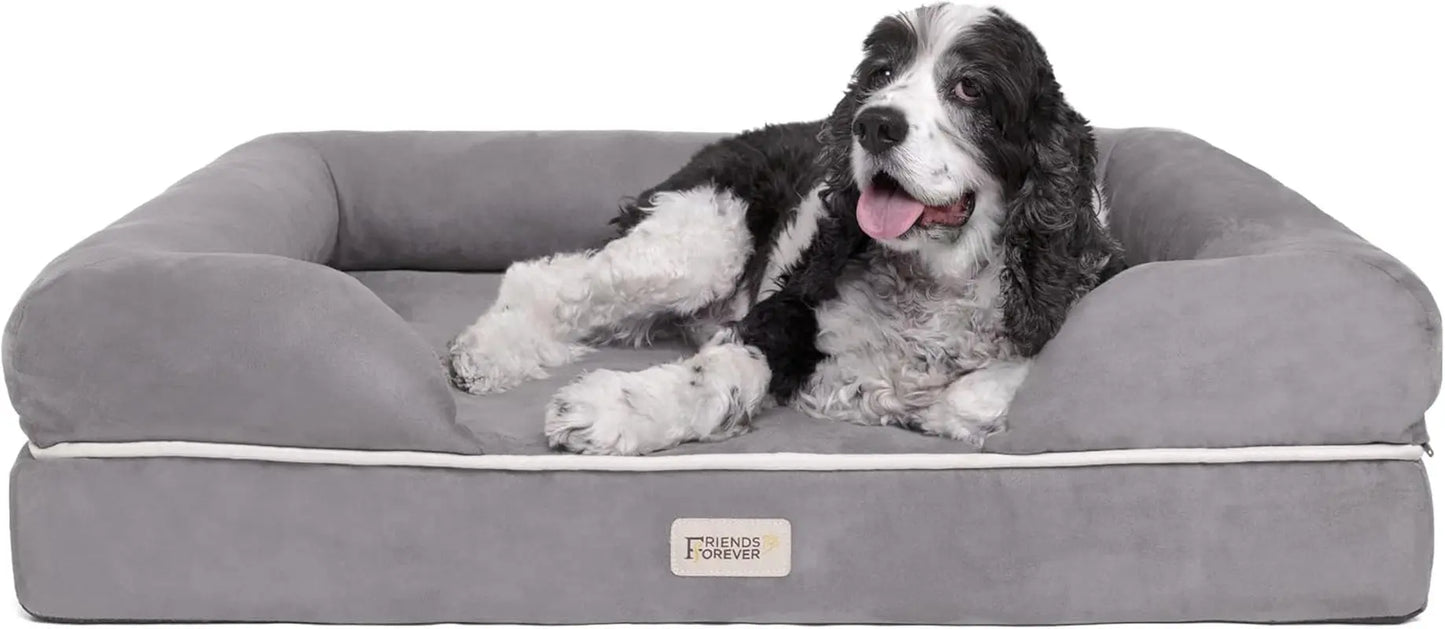 Chester Xx-Large Dog Bed - Orthopedic Memory Foam Mattress, Calming Couch Bed, Wall Rim Pillow, Water Resistant Liner, Washable Cover, Non-Slip Bottom Chester Grey Memory Foam Dog Bed Large (36" X 28" X 9")