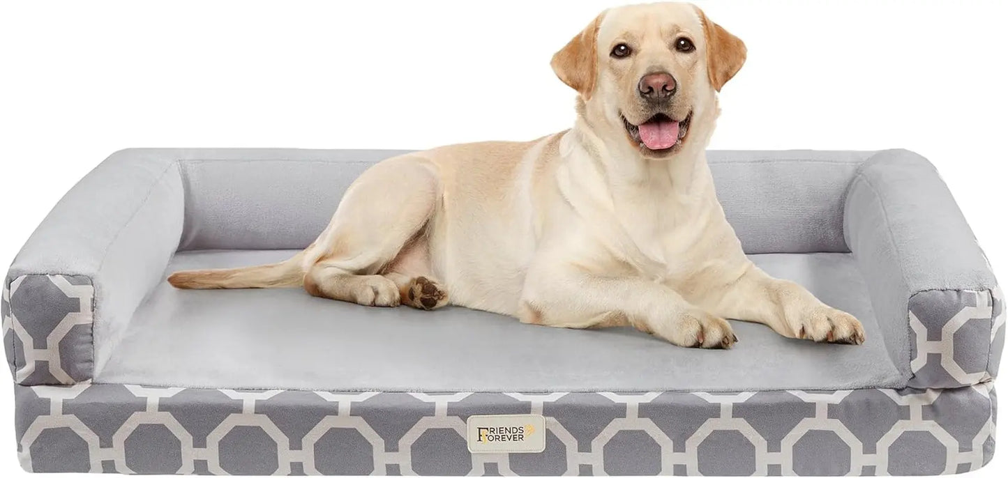 Chester Xx-Large Dog Bed - Orthopedic Memory Foam Mattress, Calming Couch Bed, Wall Rim Pillow, Water Resistant Liner, Washable Cover, Non-Slip Bottom