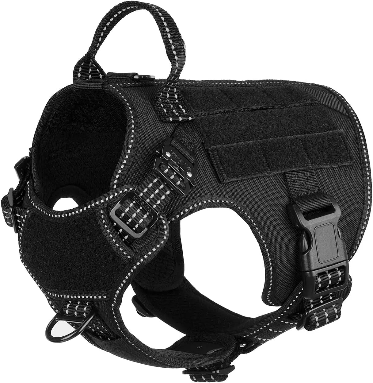 No-Pull Tactical Dog Harness with Handle – 2X Metal Buckles, Adjustable Vest with Hook & Loop Panels (All Sizes) Black Small (Pack Of 1)