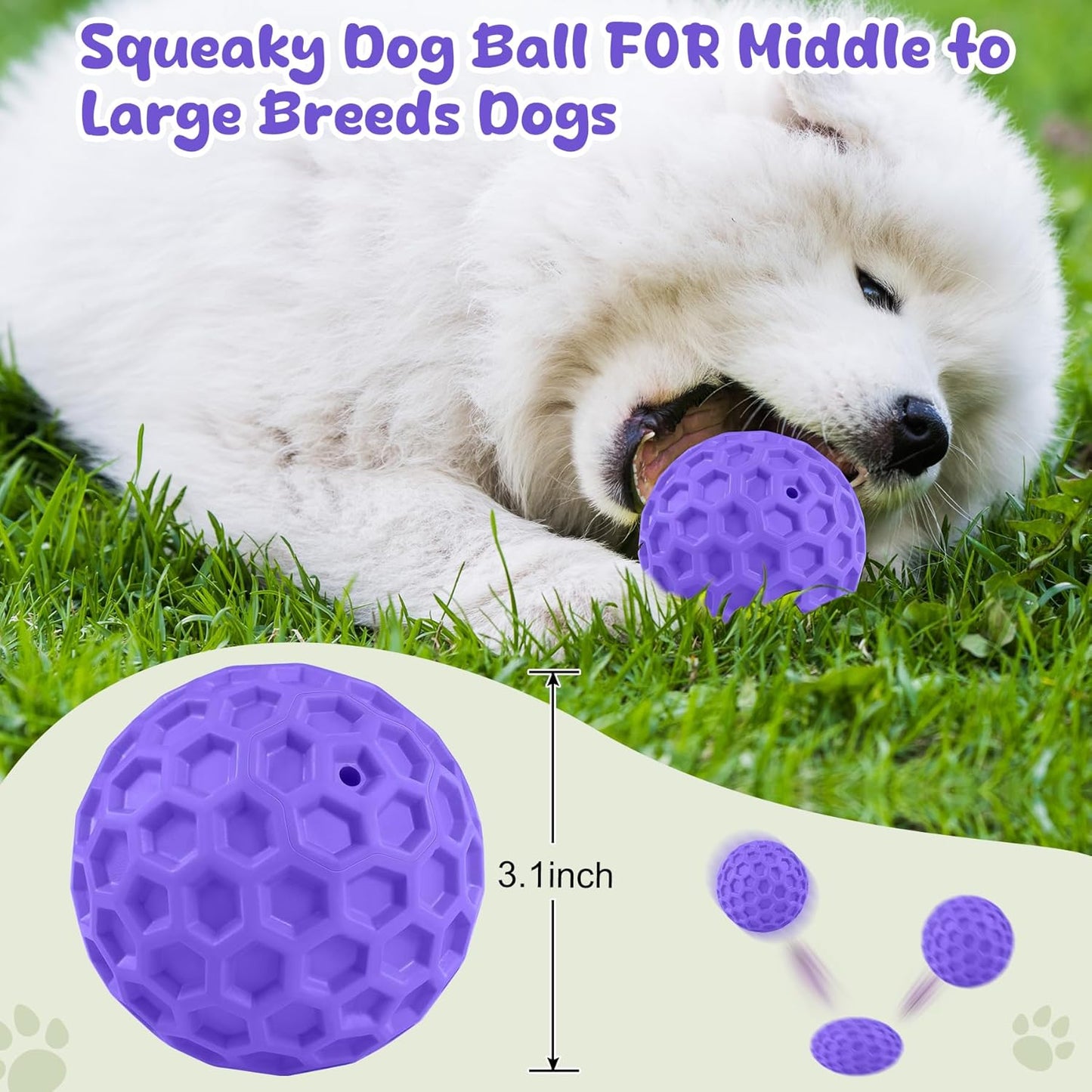 Squeaky Rubber Dog Ball for Aggressive Chewers, Floating Interactive Toy