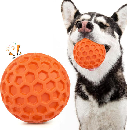 Squeaky Rubber Dog Ball for Aggressive Chewers, Floating Interactive Toy Orange