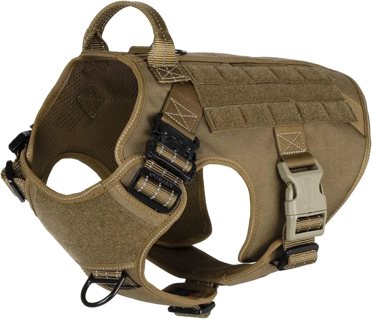 No-Pull Tactical Dog Harness with Handle – 2X Metal Buckles, Adjustable Vest with Hook & Loop Panels (All Sizes) Brown
