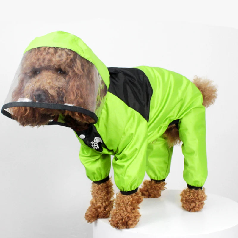 Waterproof Dog Raincoat Jacket | The Dog Face Hooded Pet Coat Jumpsuit Green