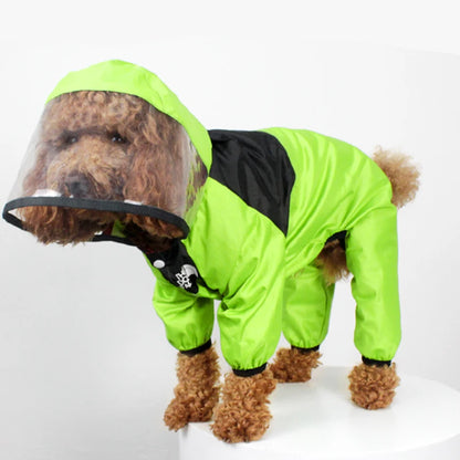 Waterproof Dog Raincoat Jacket | The Dog Face Hooded Pet Coat Jumpsuit Green