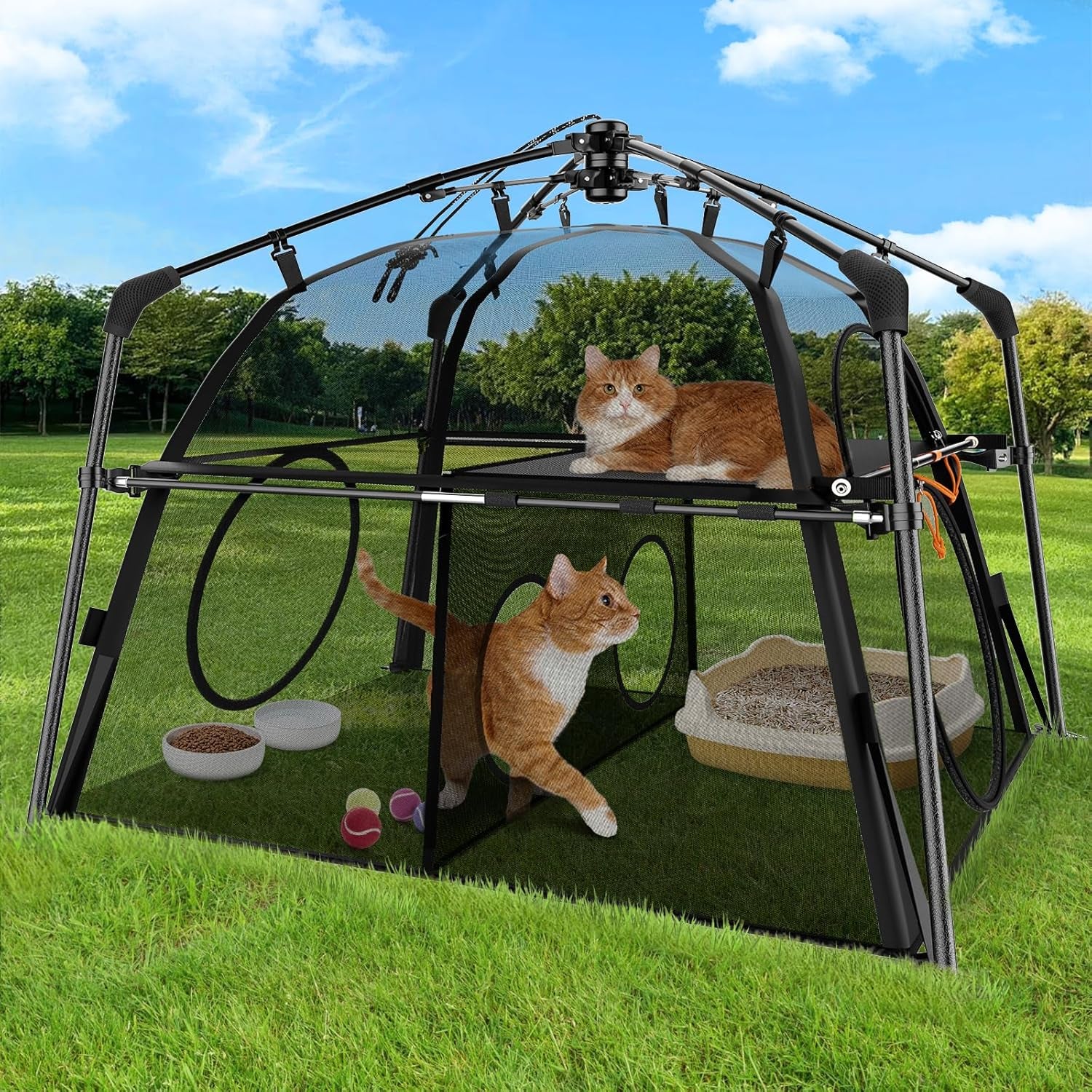 Extra Large Outdoor Catio Cat Enclosure Foldable 2 Tier Cat Tent Playpen Default Title