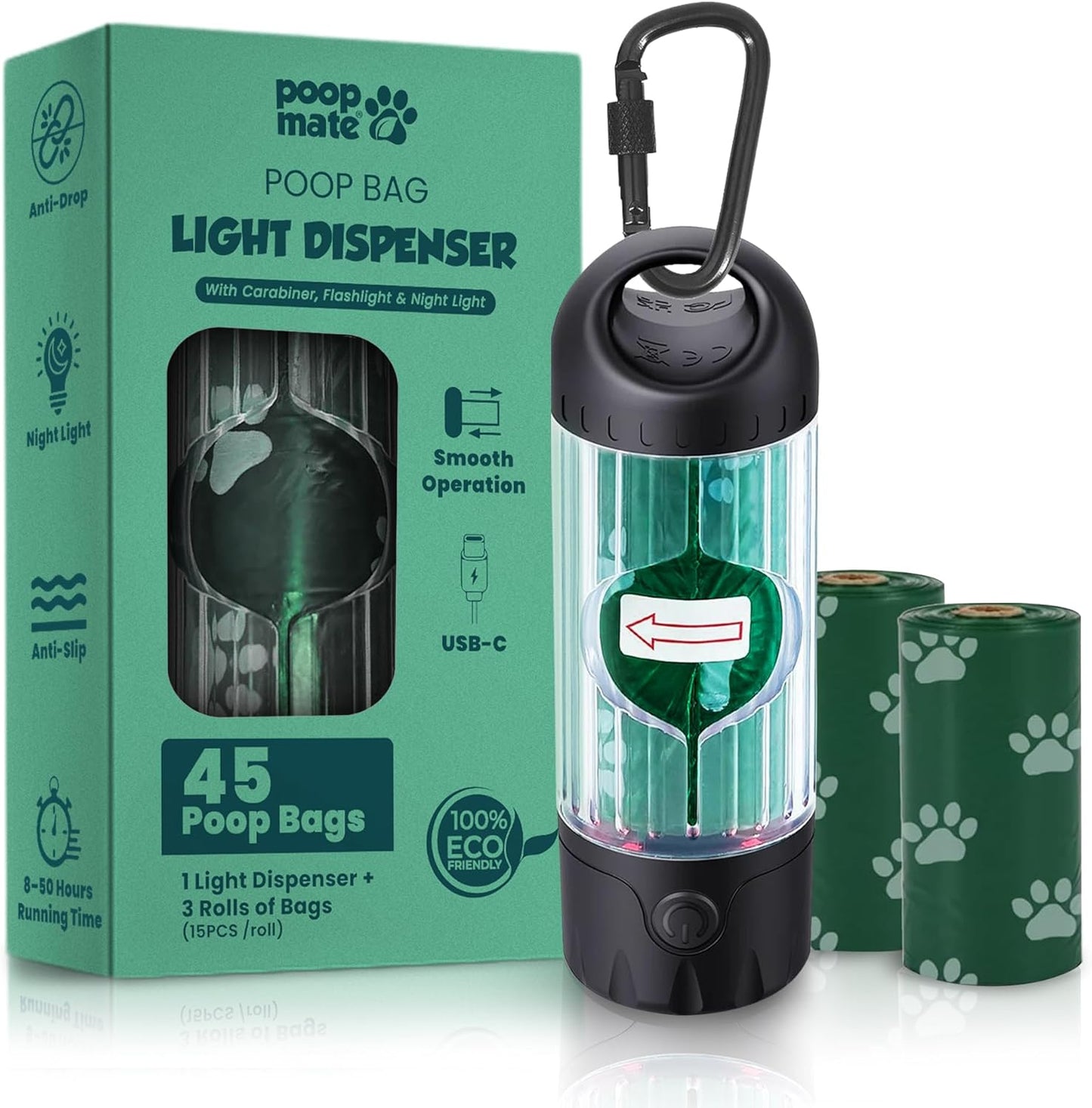 Dog Poop Bag Dispenser LED Flashlight USB C Rechargeable 45 Bags Default Title