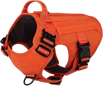 No-Pull Tactical Dog Harness with Handle – 2X Metal Buckles, Adjustable Vest with Hook & Loop Panels (All Sizes) Orange