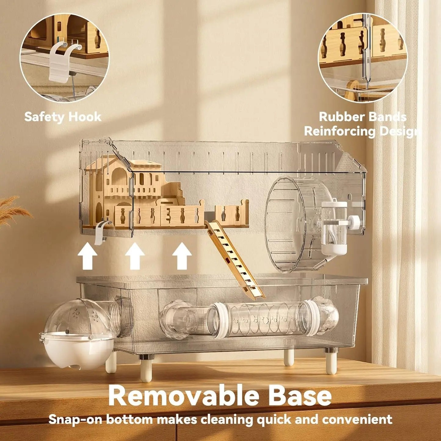 9-In-1 Acrylic Hamster Cage, Clear Dwarf Hamster Pet Cage with 360° View