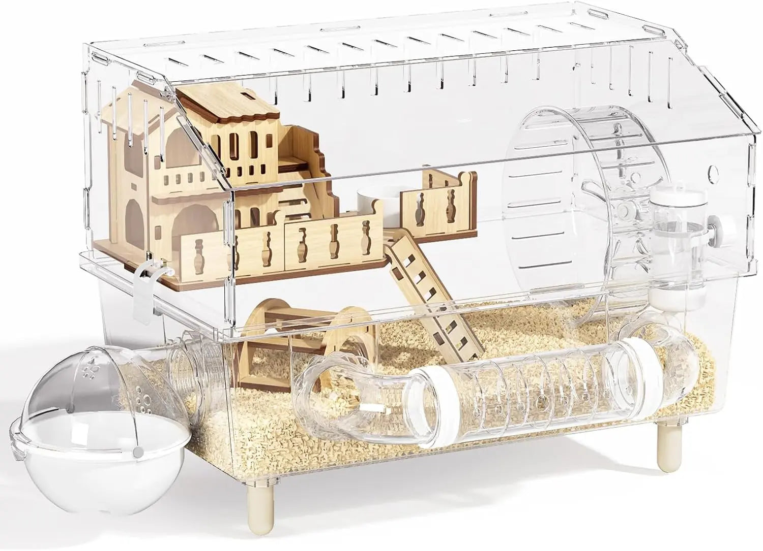 9-In-1 Acrylic Hamster Cage, Clear Dwarf Hamster Pet Cage with 360° View Transparent