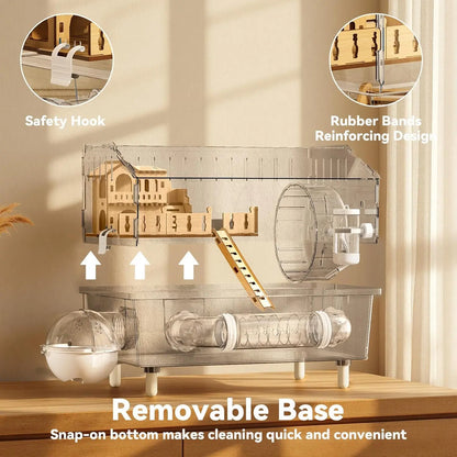9-In-1 Acrylic Hamster Cage, Clear Dwarf Hamster Pet Cage with 360° View
