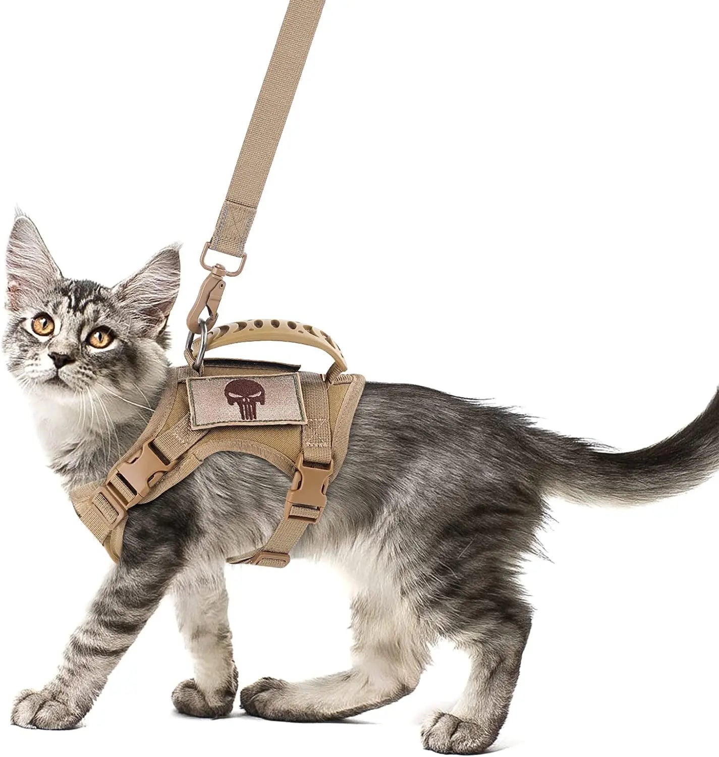 Tactical Cat Harness and Leash Set – Escape Proof, Adjustable, Breathable Vest for Cats & Small Dogs Khaki Large