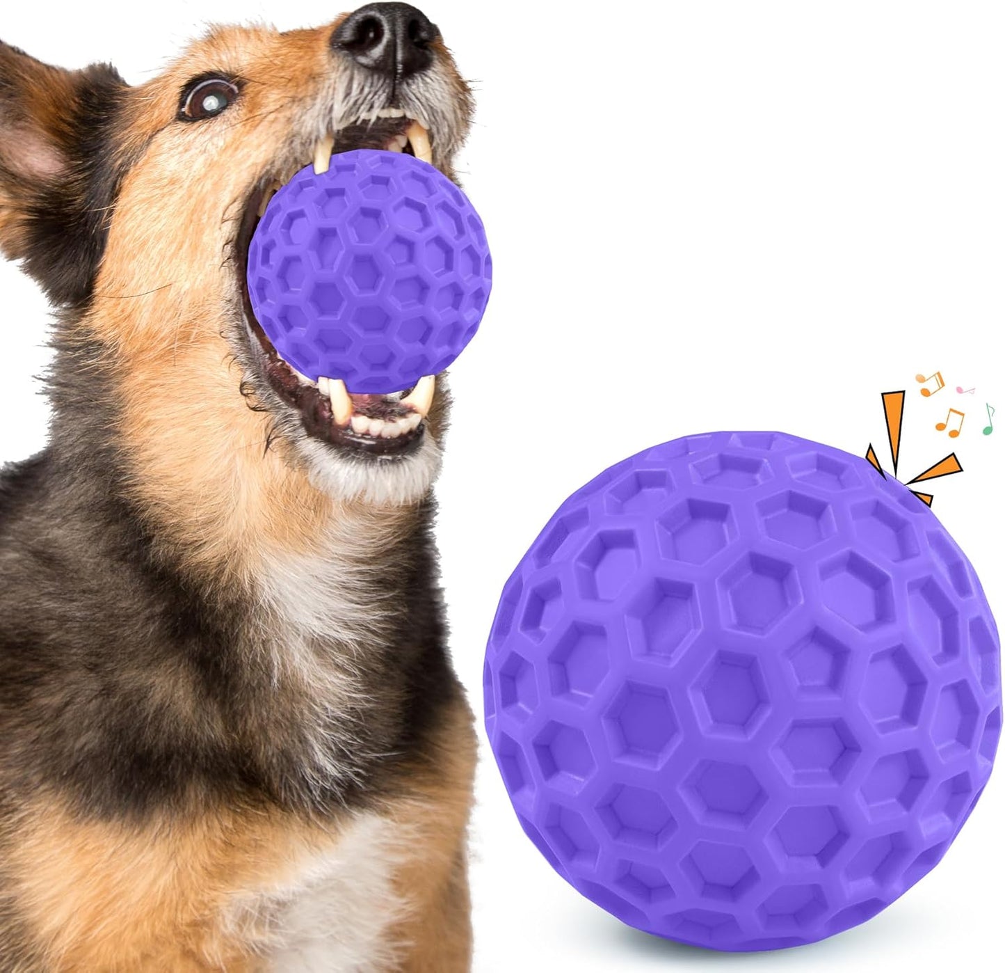 Squeaky Rubber Dog Ball for Aggressive Chewers, Floating Interactive Toy Purple