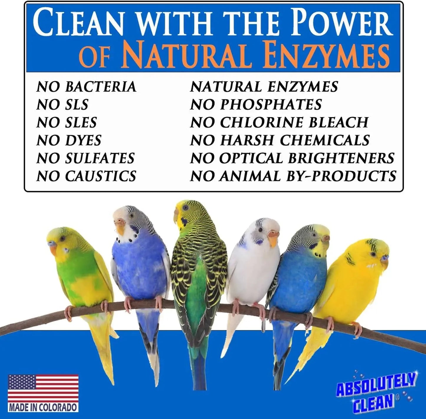 Premium Bird Cage Cleaner & Deodorizer – USA Made, Fragrance Free, Concentrate (16oz Makes 64oz)