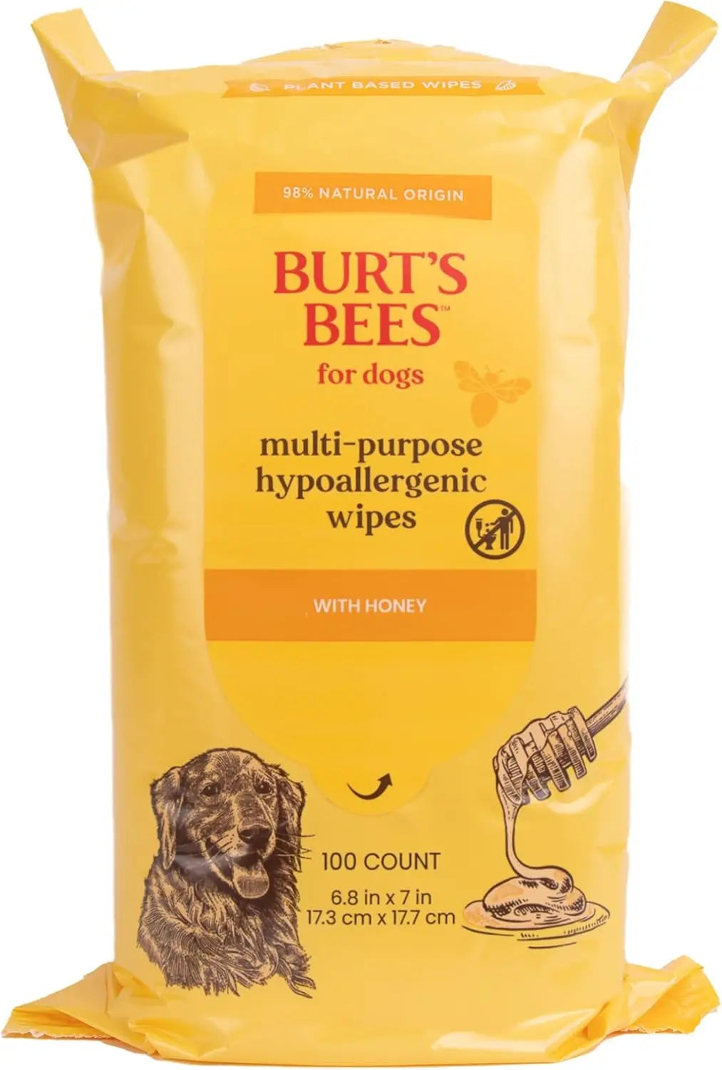 Hypoallergenic Dog Wipes with Honey – Natural Paw & Butt Cleaning, 50ct Multipurpose Wipes - Honey 100 Count (Pack Of 1)