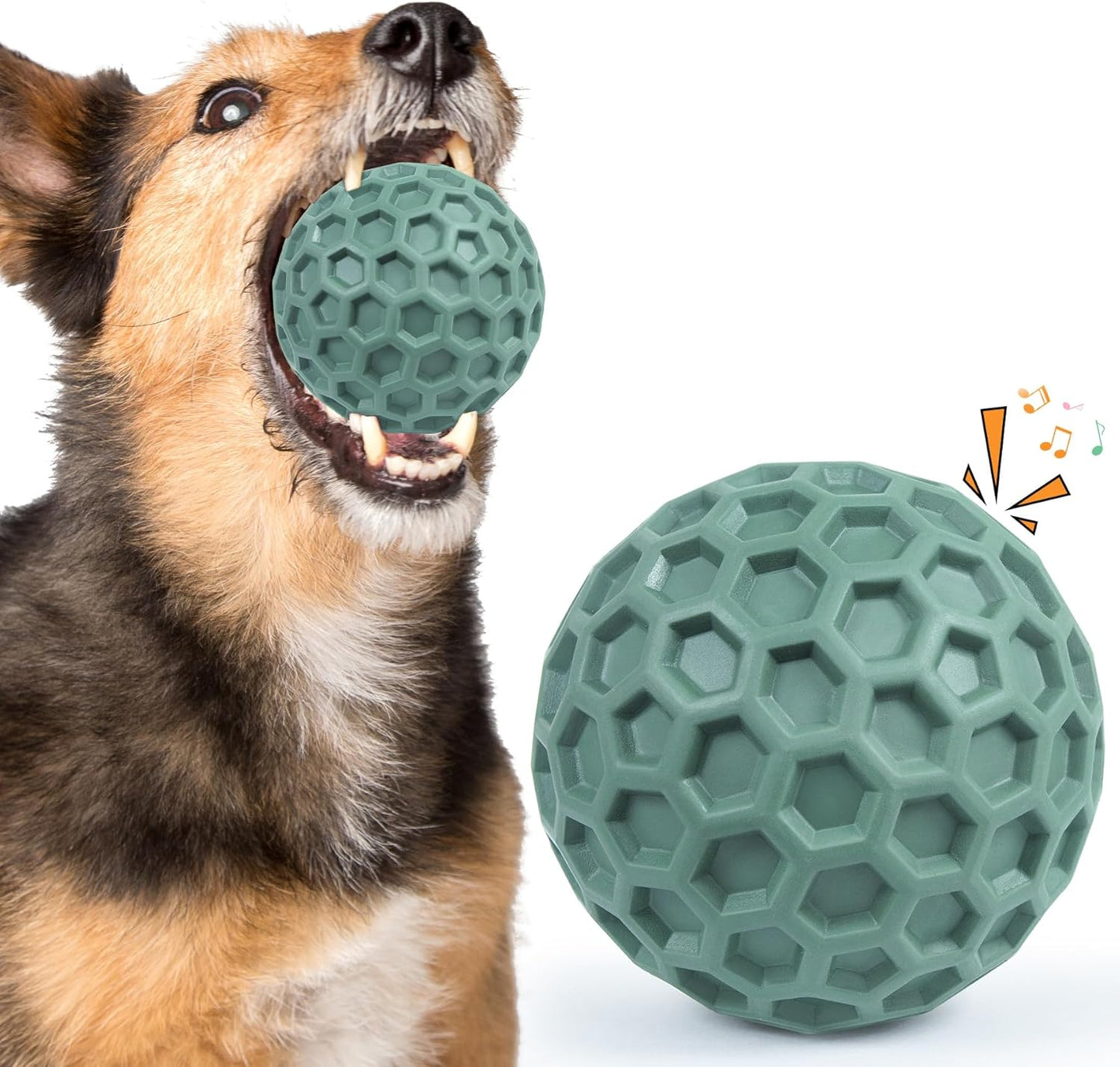 Squeaky Rubber Dog Ball for Aggressive Chewers, Floating Interactive Toy Dark Green