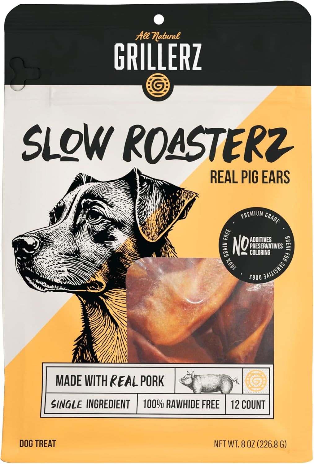 Scott Pet Grillerz Pig Ears Dog Chews, 12 Count, All-Natural Single Ingredient Pig Ears 12Ct