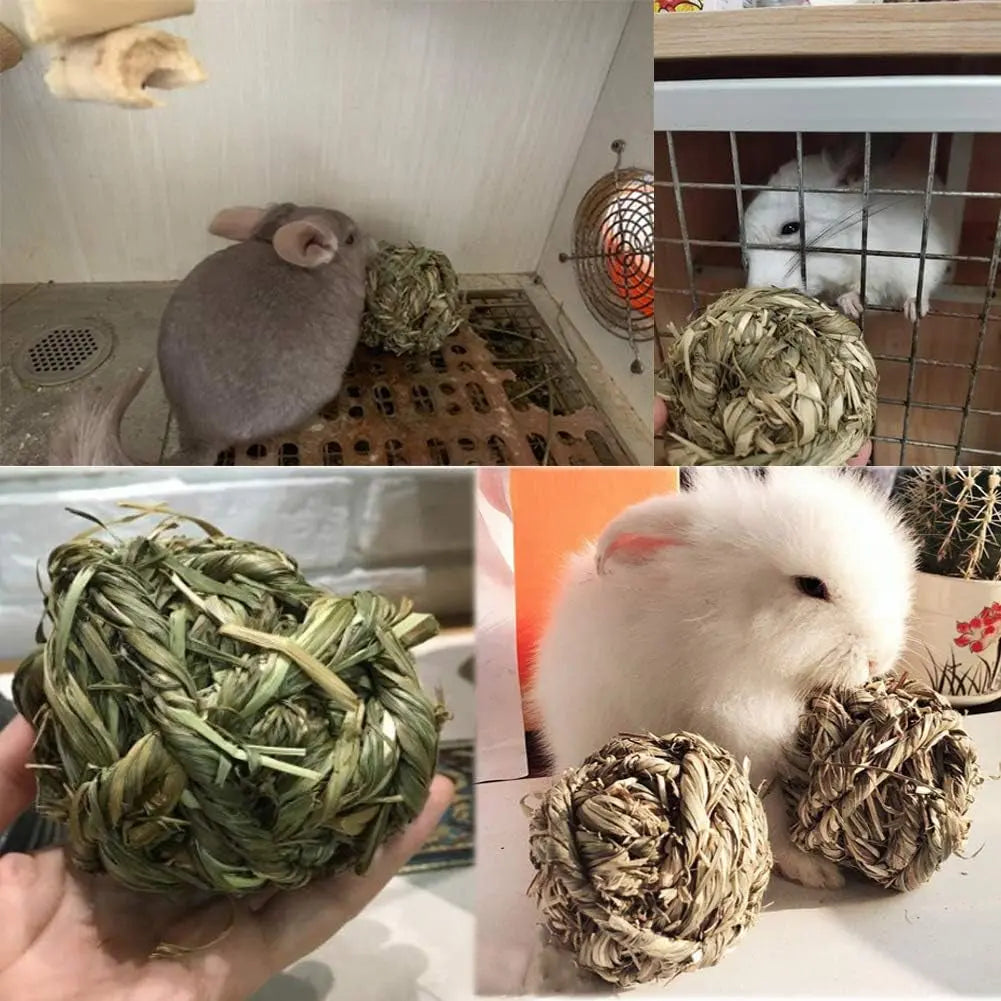 Timothy Hay Bunny Chew Balls Natural Grass Toys for Rabbits Guinea Pigs Hamsters